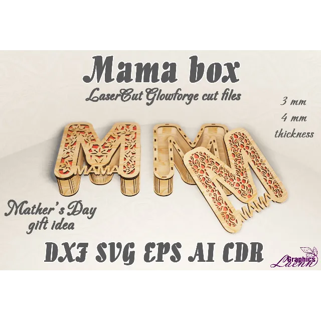 Шкатулка для мамы, макет для лазерной резки DXF CDR SVG