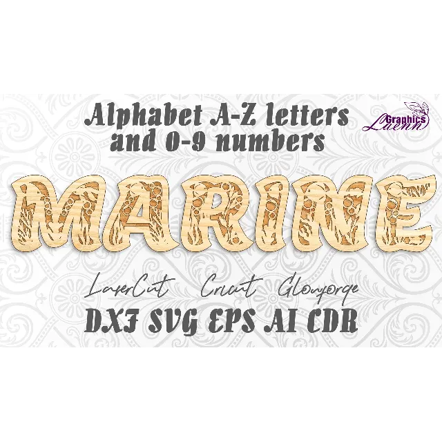 Морской алфавит буквы a-z, цифры 0-9 для лазерной резки