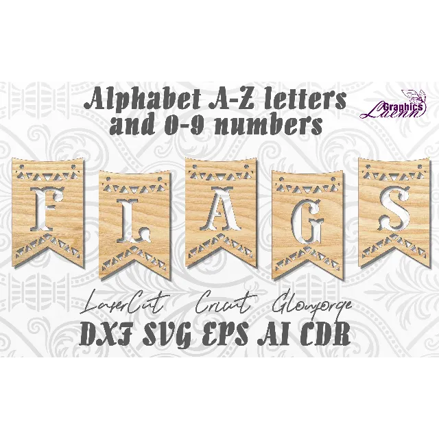 Алфавит Флаги буквы a-z, цифры 0-9 для лазерной резки