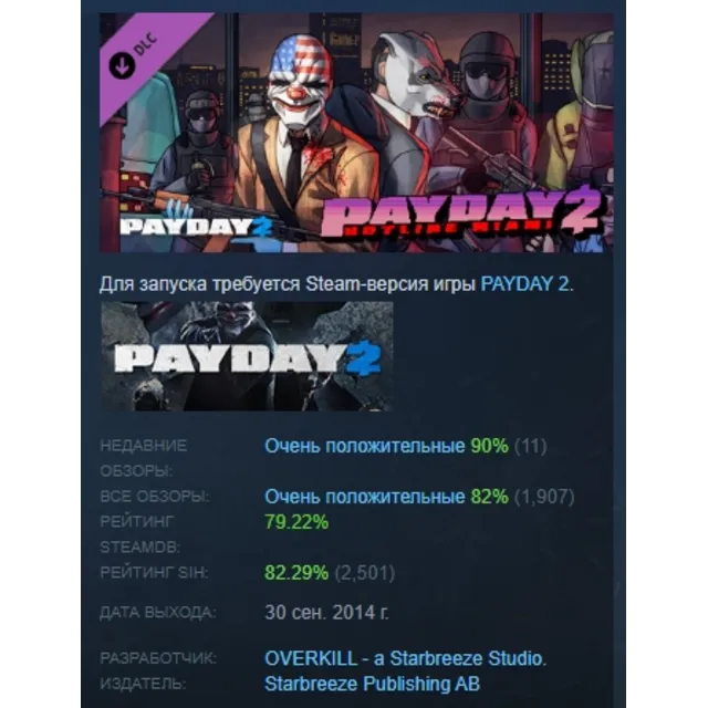 PAYDAY 2: Hotline Miami DLC АВТОДОСТАВКА STEAM РОССИЯ