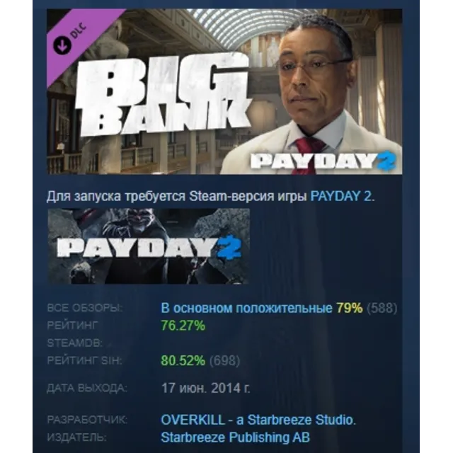 PAYDAY 2: The Big Bank Heist DLC АВТОДОСТАВКА STEAM РОССИЯ