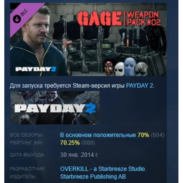 PAYDAY 2: Gage Weapon Pack #02 DLC АВТОДОСТАВКА STEAM РОССИЯ