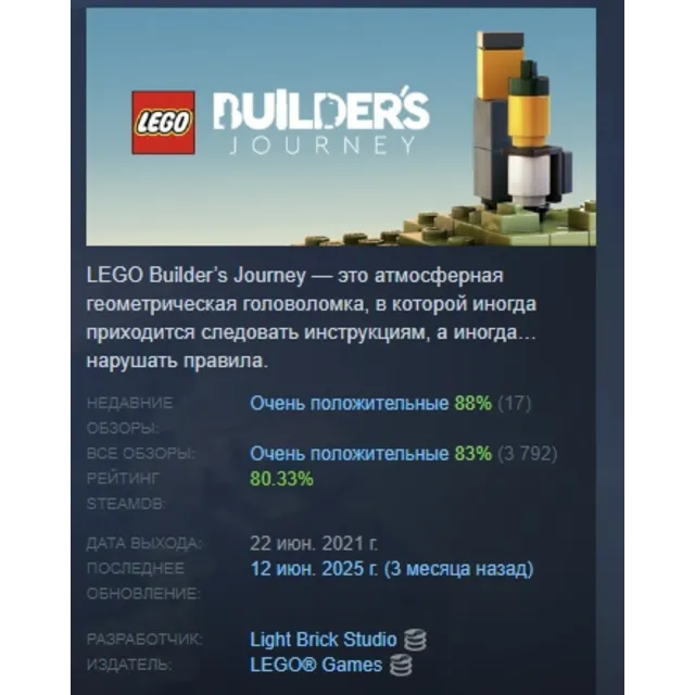 LEGO® Builder's Journey АВТОДОСТАВКА STEAM GLOBAL МГНОВЕННО ЛИЦЕНЗИЯ