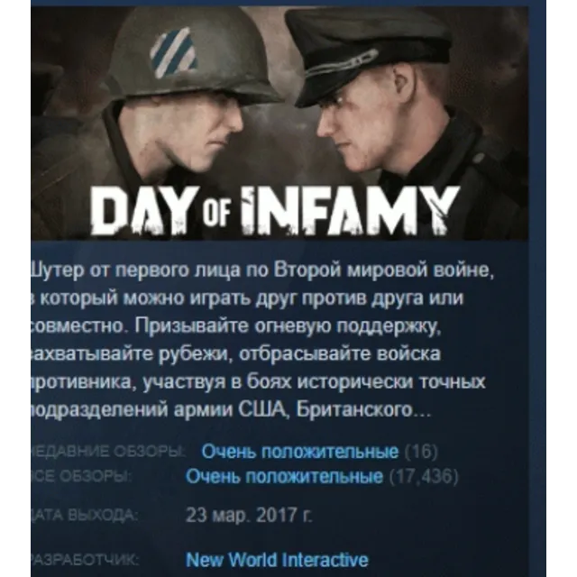 Day of Infamy АВТОДОСТАВКА STEAM GLOBAL МГНОВЕННО ЛИЦЕНЗИЯ