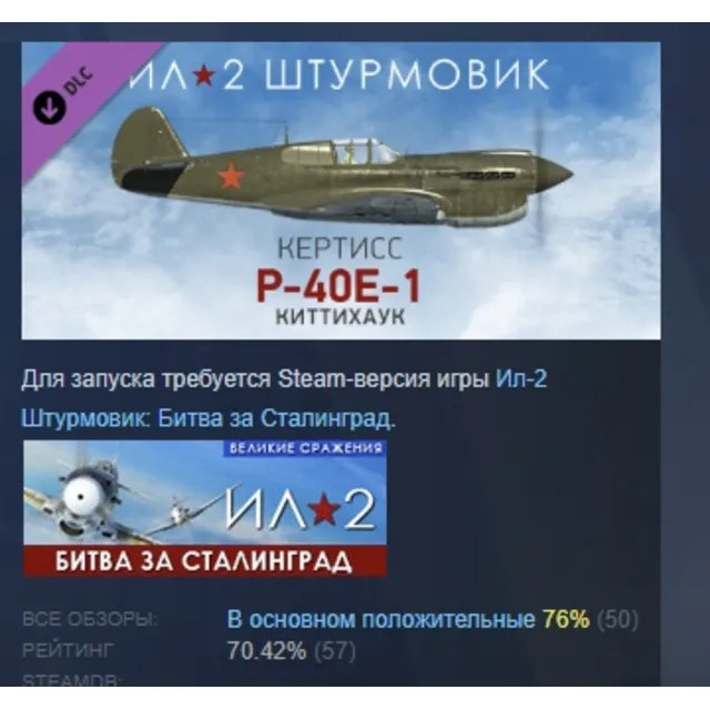 Ил-2 Штурмовик: P-40E-1 DLC STEAM GIFT  РОССИЯ