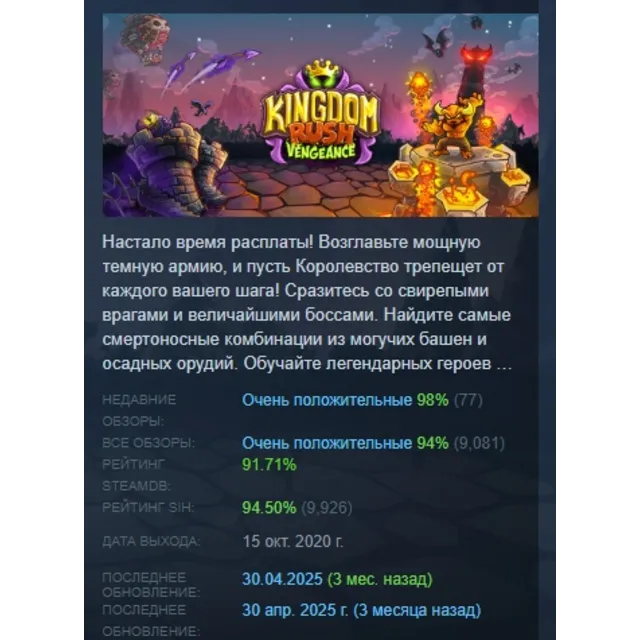 Kingdom Rush Vengeance - Tower Defense АВТОДОСТАВКА STEAM GLOBAL МГНОВЕННО ЛИЦЕНЗИЯ