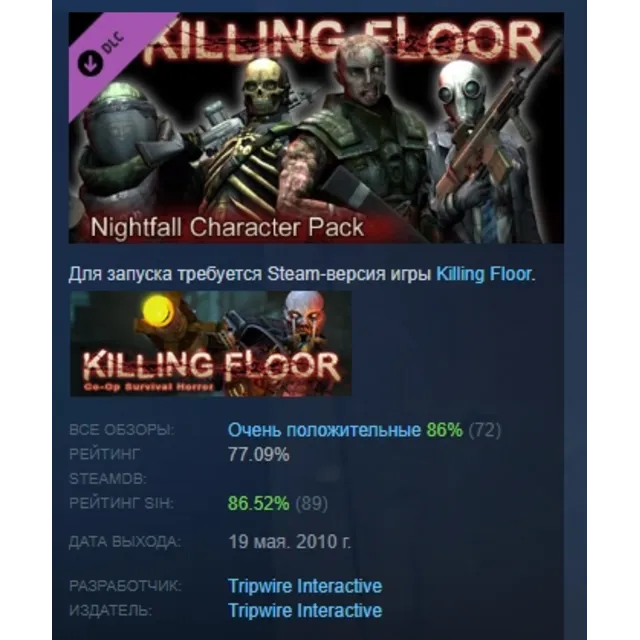 Killing Floor Nightfall Character Pack DLC АВТОДОСТАВКА STEAM РОССИЯ