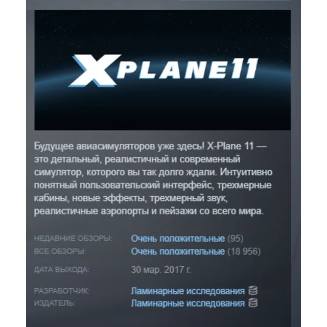 X-Plane 11 АВТОДОСТАВКА STEAM GLOBAL МГНОВЕННО ЛИЦЕНЗИЯ