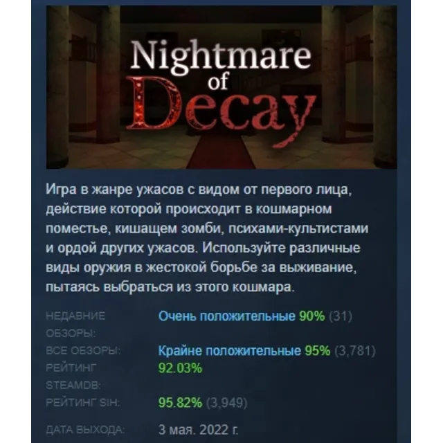 Nightmare of Decay АВТОДОСТАВКА STEAM GLOBAL МГНОВЕННО ЛИЦЕНЗИЯ