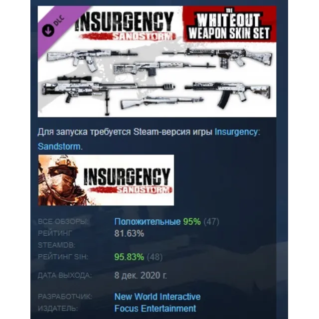 Insurgency: Sandstorm - Whiteout Weapon Skin Set DLC AUTODELIVERY STEAM RUSSIA