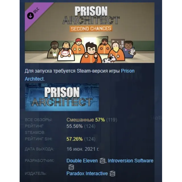 Prison Architect - Second Chances DLC АВТОДОСТАВКА STEAM РОССИЯ