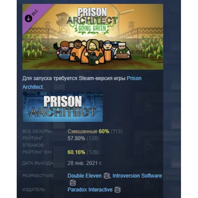 Prison Architect - Going Green DLC АВТОДОСТАВКА STEAM РОССИЯ