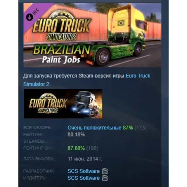 Euro Truck Simulator 2 Brazilian Paint Jobs Pack DLC AUTODELIVERY STEAM РОССИЯ