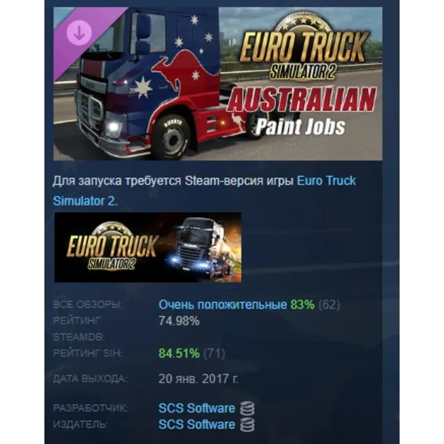 Euro Truck Simulator 2 - Australian Paint Jobs Pack DLC AUTODELIVERY STEAM РОССИЯ