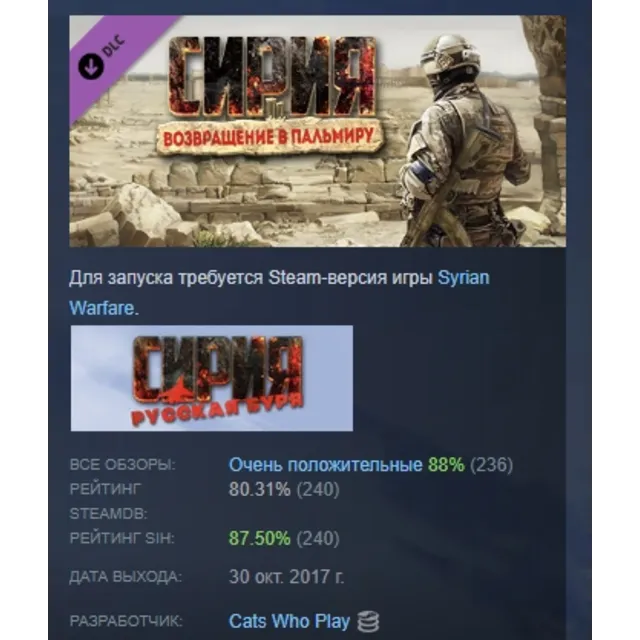 Syrian Warfare: Return to Palmyra DLC АВТОДОСТАВКА STEAM РОССИЯ