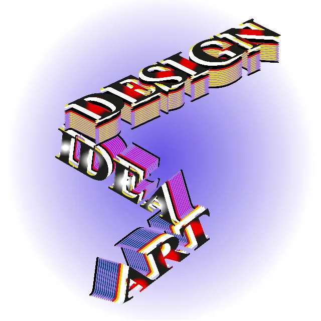 3D текст "DESIGN IDEA ART" в изометрии.