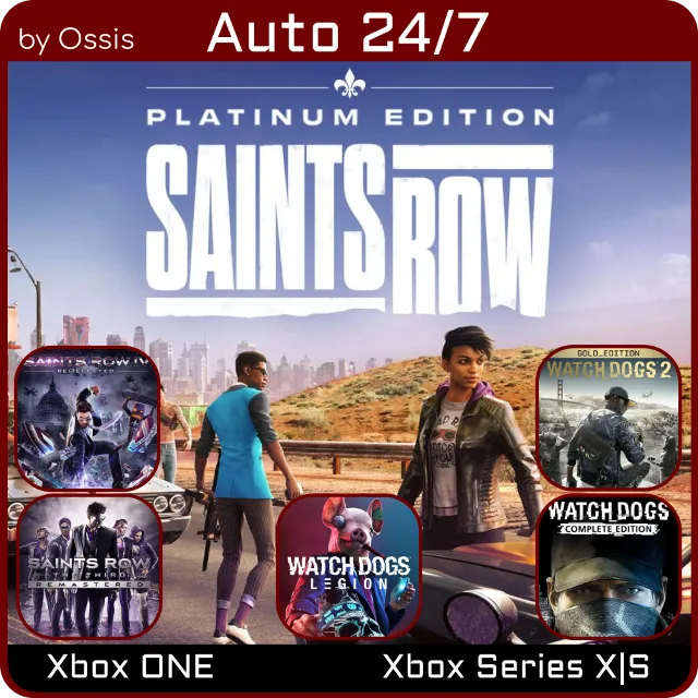 24/7 XBOX Saints Row The Third Remastered, Saints Row Platinum, Watch Dogs2 Gold, Sa