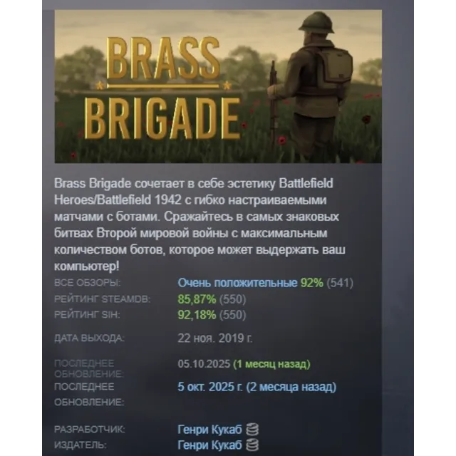 Brass Brigade АВТОДОСТАВКА STEAM GLOBAL МГНОВЕННО ЛИЦЕНЗИЯ