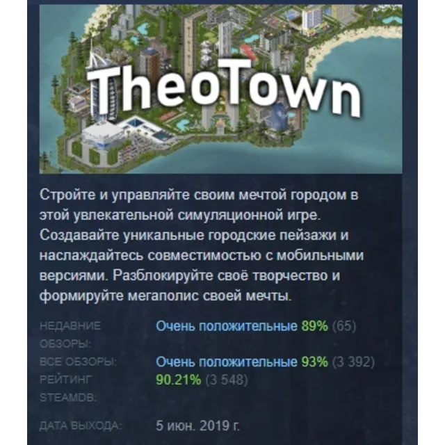TheoTown АВТОДОСТАВКА STEAM GLOBAL МГНОВЕННО ЛИЦЕНЗИЯ