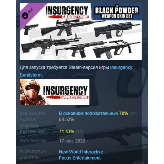 Insurgency: Sandstorm - Black Powder Weapon Skin Set DLC AUTODELIVERY STEAM РОССИЯ