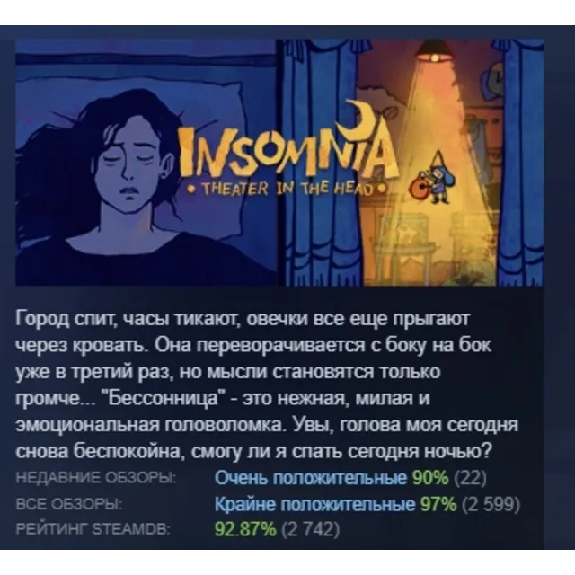 Бессонница: Театр в голове АВТОДОСТАВКА STEAM GLOBAL МГНОВЕННО ЛИЦЕНЗИЯ