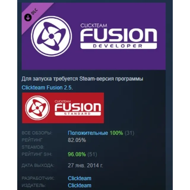 Clickteam Fusion 2.5 Developer Upgrade DLC STEAM РОССИЯ