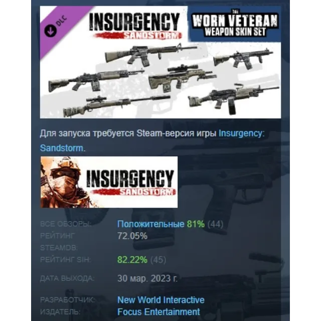 Insurgency: Sandstorm - Worn Veteran Weapon Skin Set DLC AUTODELIVERY STEAM РОССИЯ