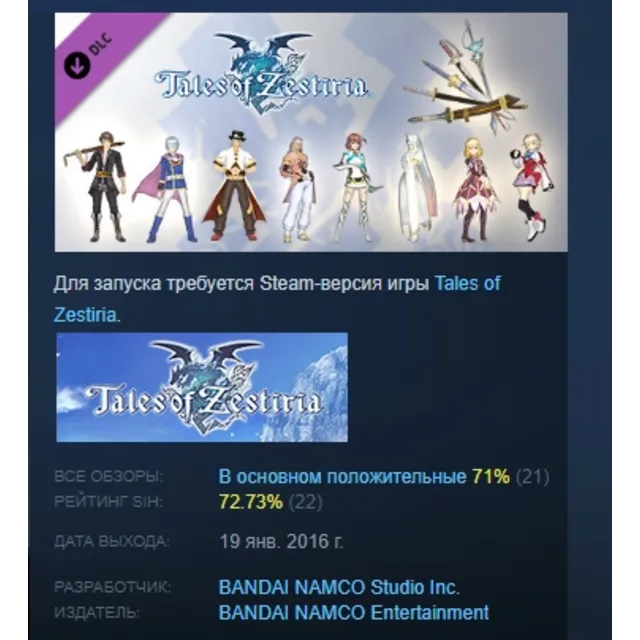 Tales of Zestiria - Pre-order items DLC STEAM РОССИЯ