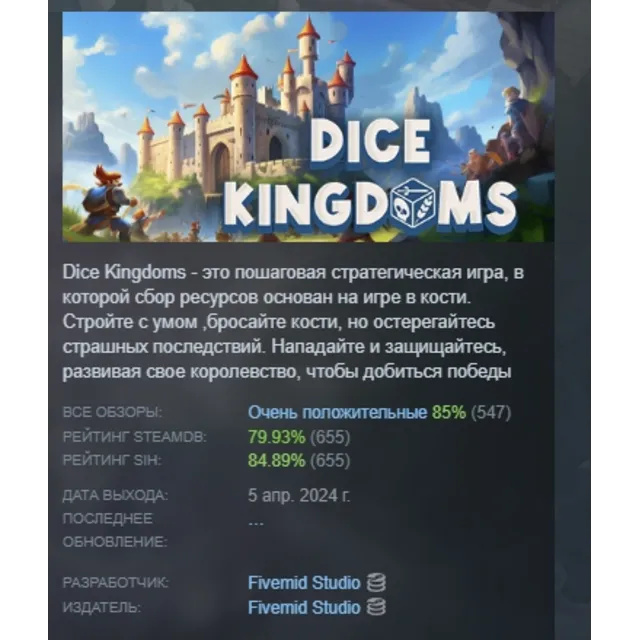 Dice Kingdoms АВТОДОСТАВКА STEAM GLOBAL МГНОВЕННО ЛИЦЕНЗИЯ