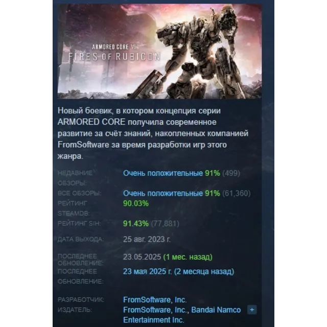 ARMORED CORE VI FIRES OF RUBICON Standard Edition АВТОДОСТАВКА STEAM GLOBAL МГНОВЕННО