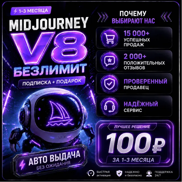 🔮MIDJOURNEY V8 БЕЗЛИМИТ🔥ПОДПИСКА⚙️+🎁ПОДАРОК