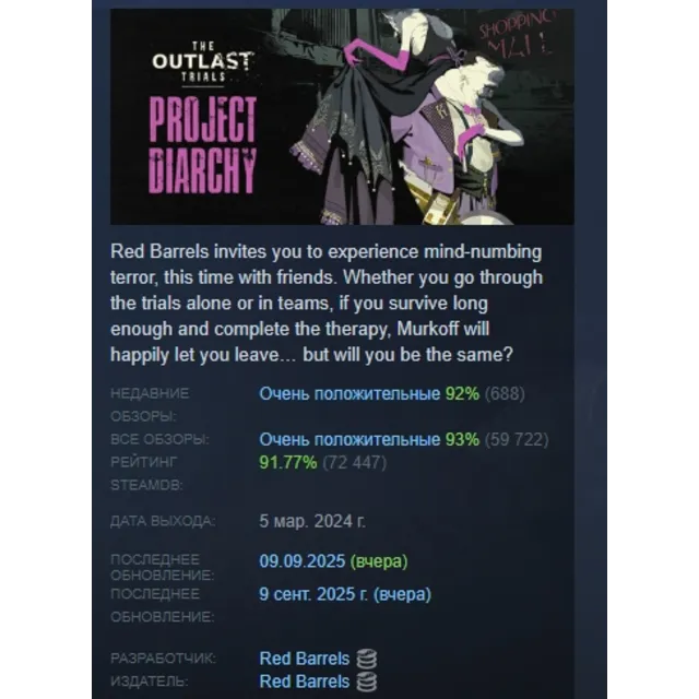 The Outlast Trials АВТОДОСТАВКА STEAM GLOBAL МГНОВЕННО ЛИЦЕНЗИЯ