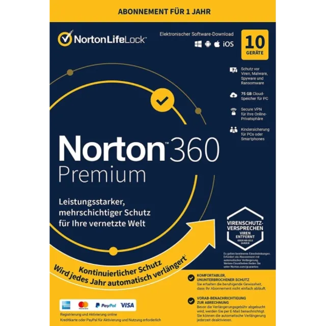Norton 360 Premium  10 devices / 16 месяцев (485 дней)  Global