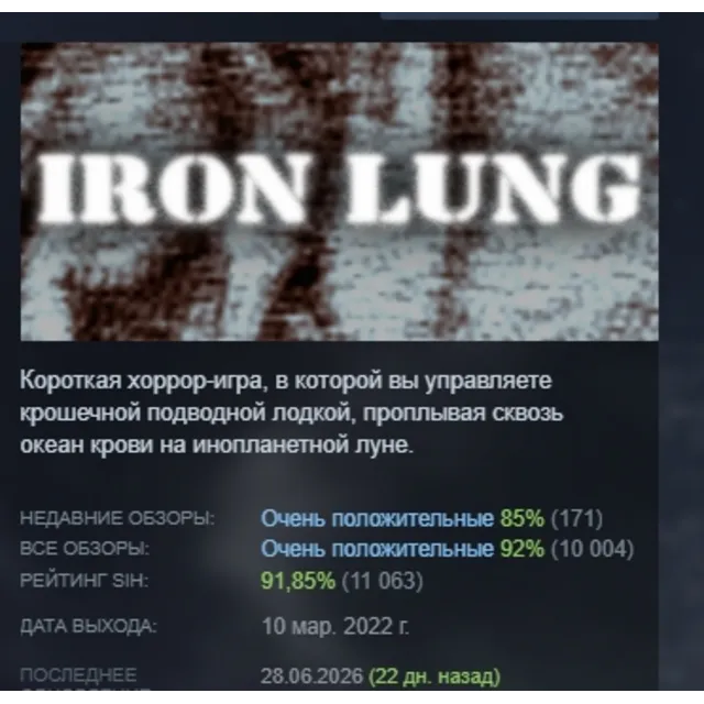 Iron Lung АВТОДОСТАВКА STEAM GLOBAL МГНОВЕННО ЛИЦЕНЗИЯ