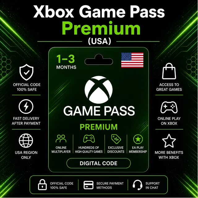 Xbox Game Pass Premium (США) 1–3 месяца | Код активации Xbox