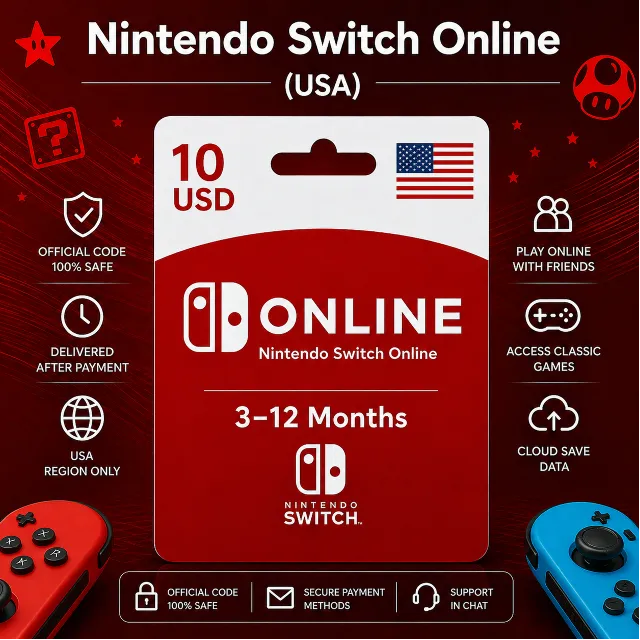 Nintendo Switch Online (США) 3–12 месяцев | Подписка Nintendo