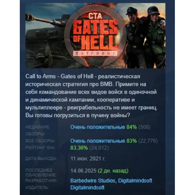 Call to Arms - Gates of Hell: Ostfront АВТОДОСТАВКА STEAM GLOBAL МГНОВЕННО ЛИЦЕНЗИЯ