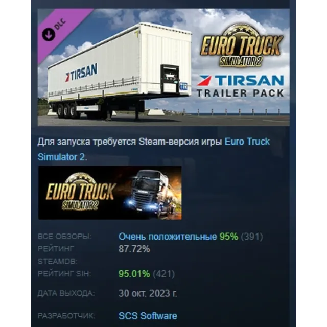 Euro Truck Simulator 2 - Tirsan Trailer Pack DLC AUTODELIVERY STEAM РОССИЯ