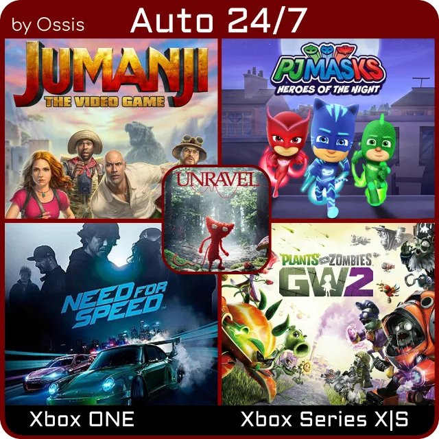 24/7 XBOX Jumanji The Video Game, PJ Masks Heroes of the Night, Plants vs. Zombies G