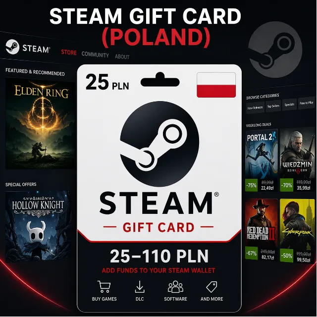 Steam Gift Card (Польша) 25–110 PLN | Код пополнения Steam