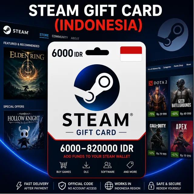 Steam Gift Card (Индонезия) 6000–820000 IDR | Код пополнения Steam