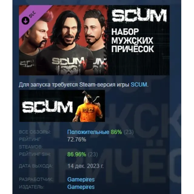 SCUM Male Hair pack  DLC STEAM GIFT РОССИЯ