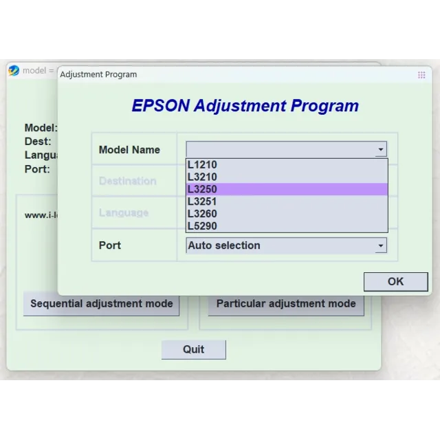 Epson AdjustmentL1210 L3210  L3250  L3251  L3260  L5290