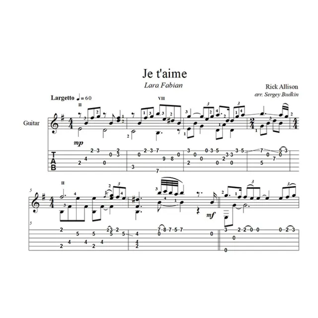 Je t'aime (Лара Фабиан)  для  гитары