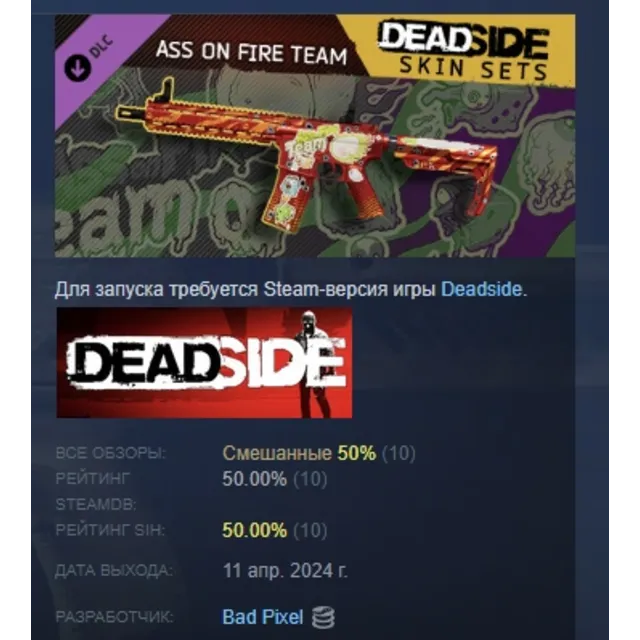 Deadside "Ass on Fire Team" Skin Set DLC АВТОДОСТАВКА STEAM РОССИЯ