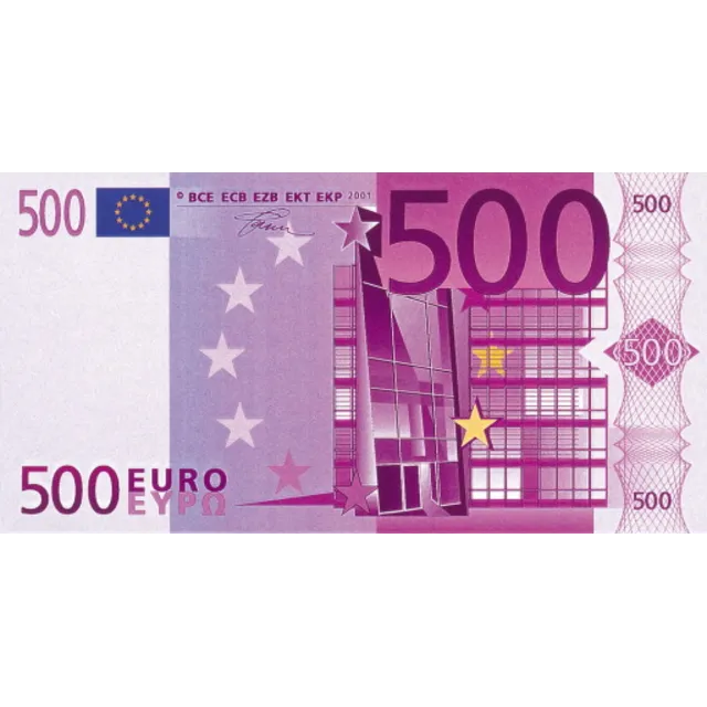 Отсканированные изображения Евро номиналом 5,10,20,50,100,200,500.