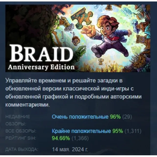 Braid, Anniversary Edition АВТОДОСТАВКА STEAM GLOBAL МГНОВЕННО ЛИЦЕНЗИЯ