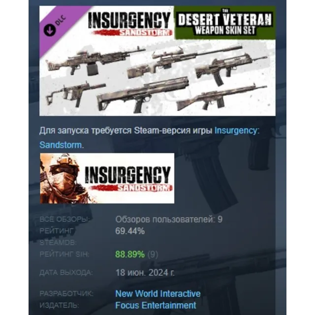 Insurgency: Sandstorm - Desert Veteran Weapon Skin Set DLC AUTODELIVERY STEAM РОССИЯ