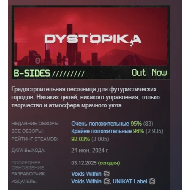 Dystopika АВТОДОСТАВКА STEAM GLOBAL МГНОВЕННО ЛИЦЕНЗИЯ