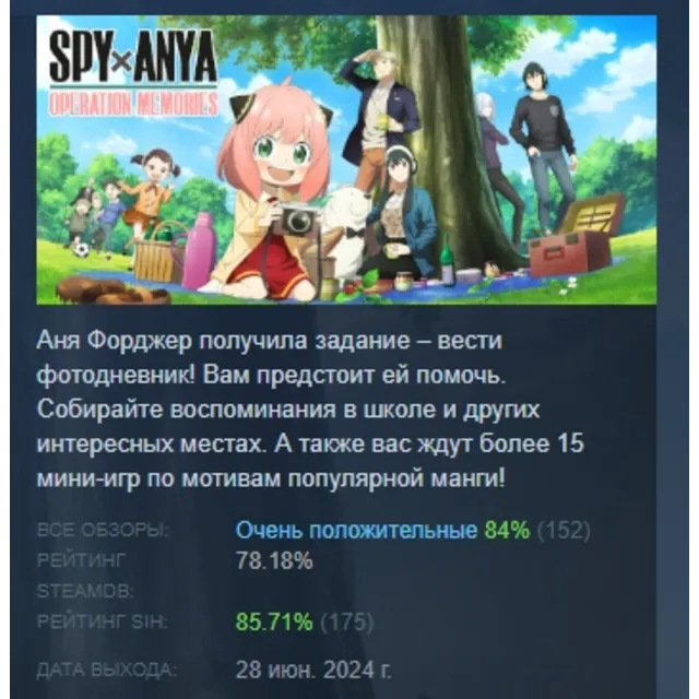SPY×ANYA: Operation Memories АВТОДОСТАВКА STEAM GLOBAL МГНОВЕННО ЛИЦЕНЗИЯ